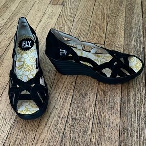 Fly London Black Wedges